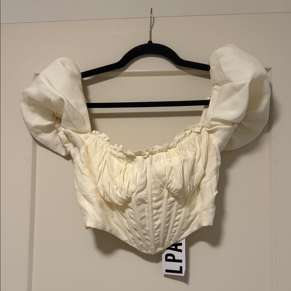 LPA Ivory Puff Sleeve Corset Top